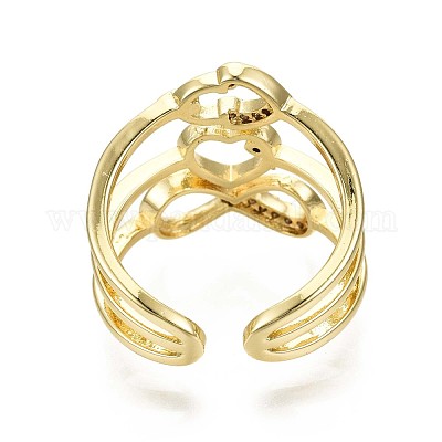 Кольца-манжеты из латуни Alentine's Day с прозрачным кубическим цирконием и микропаве RJEW-S044-126-NF-1