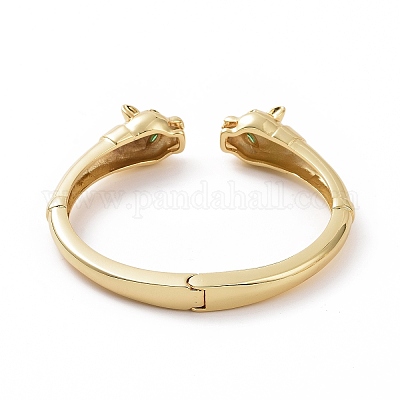 Браслет-кафф с леопардовым принтом и зеленым кубическим цирконием BJEW-F448-03G-1