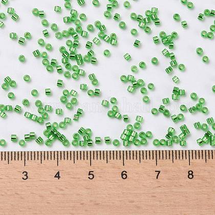 シリンダーシードビーズ  銀並ぶ  丸い穴  均一サイズ  グリーン  2x1.5mm  穴：0.8mm  約888個/10g X-SEED-H001-G05-1