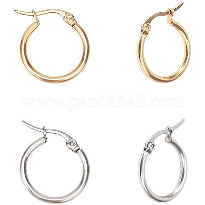 PandaHall Elite about 12 Pairs 2 Colors 20mm 304 Stainless Steel Round Hoop Earrings for Women DIY Earring Making STAS-PH0019-03-1