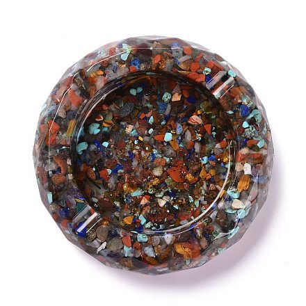 Resin with Natural Mixed Stone Chip Stones Ashtray DJEW-F015-06A-1