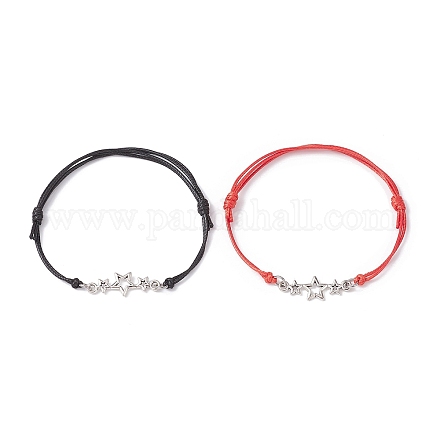 2Pcs 2 Color Triple Star Zinc Alloy Link Bracelets Set BJEW-JB09977-02-1