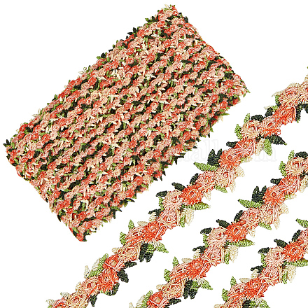 Nastro in pizzo ricamato in poliestere con fiori da 15 metro OCOR-WH0070-77G-1