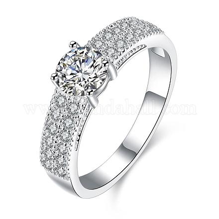 ロマンチックな真鍮キュービックジルコニアフラットラウンド婚約結婚指輪  サイズ8  銀  18mm RJEW-BB00237-02-1