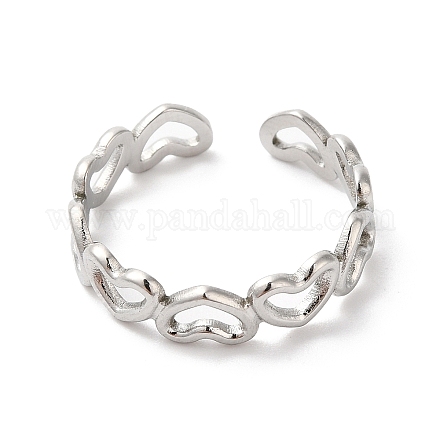 304 anillo de puño abierto de corazón hueco de acero inoxidable para mujer RJEW-K245-28P-1