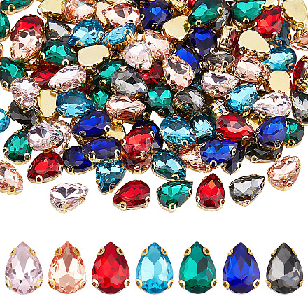 SUPERFINDINGS 175Pcs 7 Colors Teardrop Sew on Rhinestone Bright Flat Back Beads Buttons Crystal Faceted Embellishments Buttons for Clothes Garment RGLA-FH0001-01-1