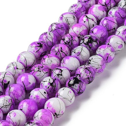 ドローベンチ＆焼き付けガラスビーズ連売り  ラウンド  暗紫色  8mm  穴：1mm  約106個/連  31.4インチ GLAA-S176-11-1