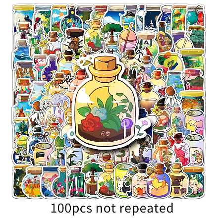 100 Stück wasserdichte Aufkleber aus PVC mit Cartoon-Flasche PW-WG25001-01-1
