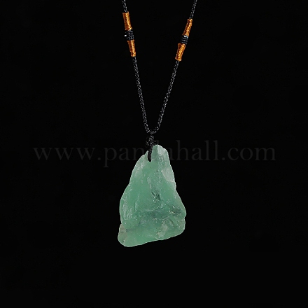 Natural Raw Green Fluorite Nugget Pendant Necklaces PW-WG79580-02-1