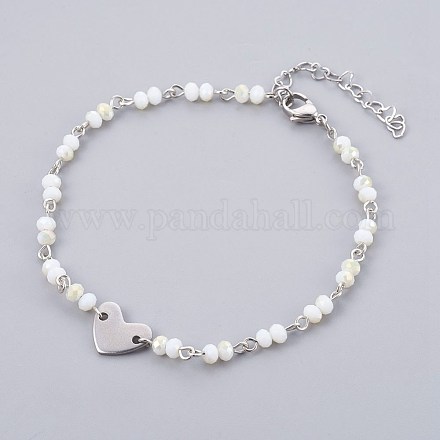 Glass Beads Charm Anklets AJEW-AN00235-02-1