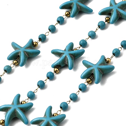 Цепи ручной работы из нержавеющей стали 304 с синтетическим бирюзовым узором в виде морской звезды CHS-L032-05G-02-1