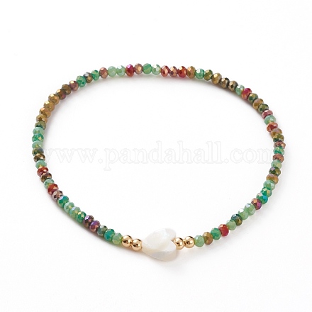 Bracelets extensibles en perles de verre rondelles à facettes BJEW-JB05793-03-1