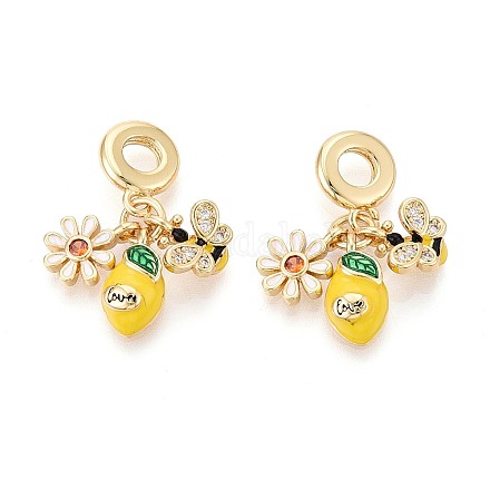 Европейские подвески-шармы из латуни с микропаве из прозрачных кубических цирконий и эмали KK-T079-83G-1