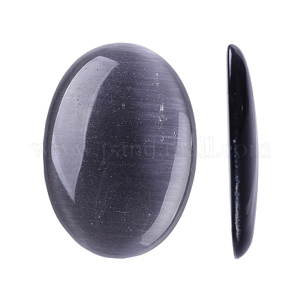 キャッツアイガラスカボション  ブラック  楕円形/ライス  約18 mm幅  長さ25mm  厚さ3~4mm X-CE063-18X25-33-1