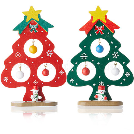 Gorgecraft 2 juegos 2 colores árbol de navidad decoración de exhibición de madera para niños DJEW-GF0001-62-1