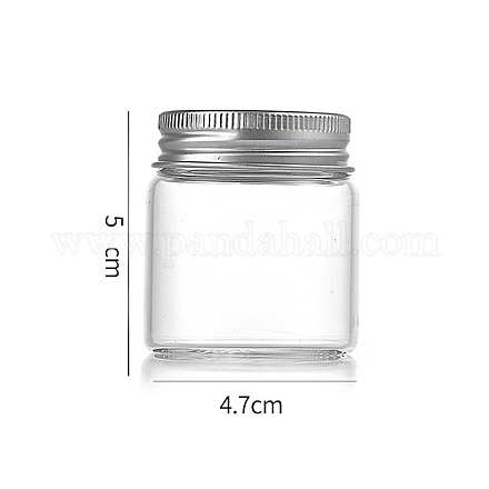 コラムガラススクリュートップビーズ貯蔵チューブ  アルミニウム製の口が付いた透明なガラス瓶  銀  4.7x5cm  容量：50ml（1.69fl.oz） CON-WH0086-094A-01-1