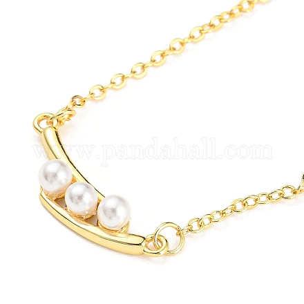 Collana con pendente in plastica imitazione perla a forma di pisello con catenelle portacavi in ottone NJEW-F316-01G-1