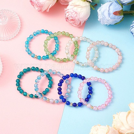 8 шт. 8-цветные растягивающиеся браслеты из стеклянных бусин с эффектом кракле BJEW-MZ00204-1