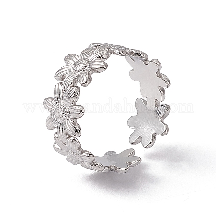 304 кольцо из нержавеющей стали с цветочным узором и открытой манжетой для женщин RJEW-C045-17P-1