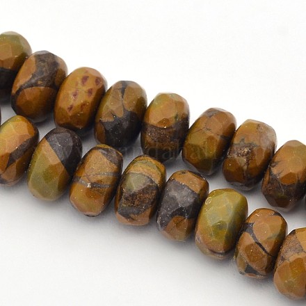 Faceted Rondelle Natural Bamboo Leaf Agate Beads Strands G-E302-008-8mm-1