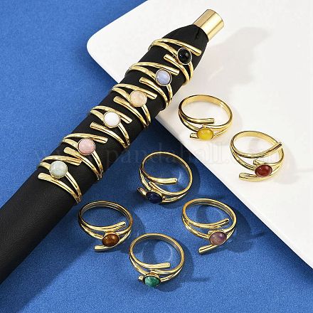 Кольца-манжеты из нержавеющей стали 316 с натуральными смешанными драгоценными камнями RJEW-Z098-01G-10-1