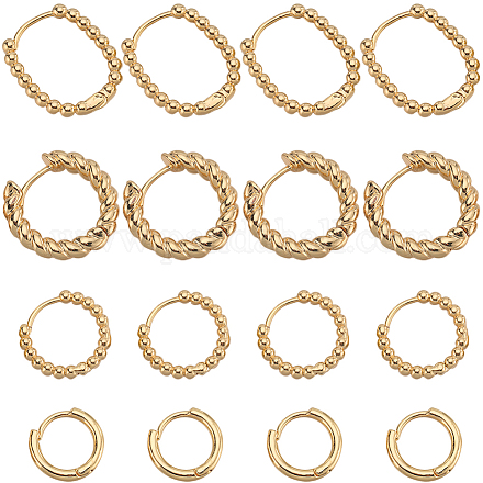 8 пара 4 стилей серег-колец Huggie Hoop с латунными бусинами для женщин KK-SC0004-60-1