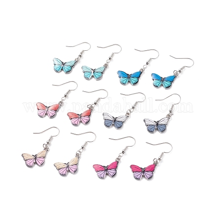 Boucles d'oreilles pendantes papillon bicolore pour femme EJEW-JE04807-1
