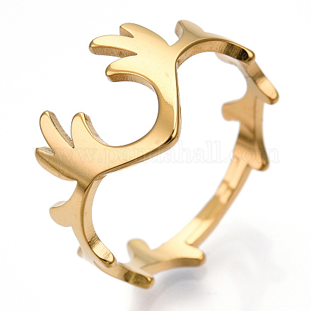 Ионное покрытие (ip) 304 нержавеющая сталь оленьего рога регулируемое кольцо для женщин RJEW-T027-06G-1