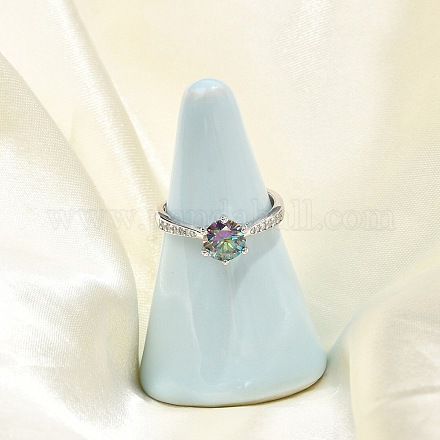 Регулируемые кольца из стерлингового серебра с родиевым покрытием и муассанитом для женщин RJEW-U038-09P-1