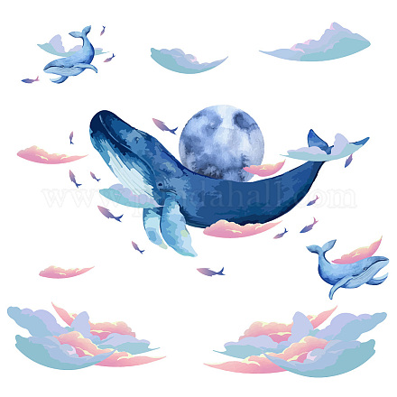 SUPERDANT Large Whale Wall Decals Colorful Whale in The Sky Clouds Wall Sticker DIY Peel and Stick Removable Murals Stickers for Kids Bedroom Nursery Living Room Decoration DIY-WH0228-686-1