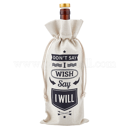 CREATCABIN Cotton Wine Gift Bag Don't Say I Wish Say I Will Wine Bottle Bags with Drawstring for Friend Client Teacher Congratulation Housewarming Wedding Party Anniversary Christmas 5.91 x 13.39 Inch ABAG-WH0005-72E-1