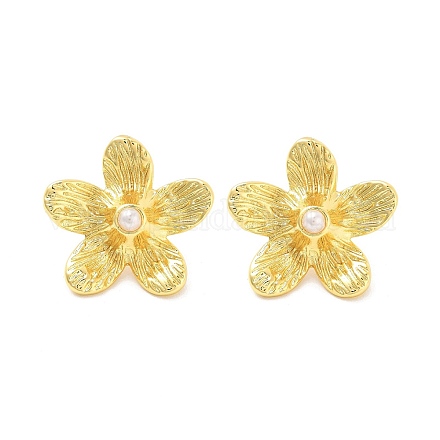 Серьги-гвоздики из искусственного жемчуга с покрытием из латуни и АБС-пластика EJEW-M029-03G-1