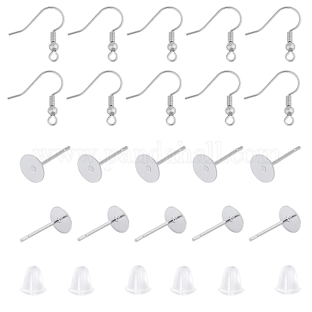 UNICRAFTALE about 400pcs Stainless Steel Earring Findings Sets Flat Round Stud Earring Findings with Earring Hooks and Plastic Ear Nuts for DIY Earring Making STAS-UN0011-26P-1