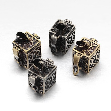 Estante cuboide colgantes tallados caja chapado oración latón KK-E738-01-1