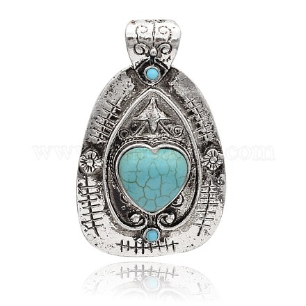 Teardrop Antique Silver Plated Alloy Synthetic Turquoise Big Pendants PALLOY-J678-01AS-1
