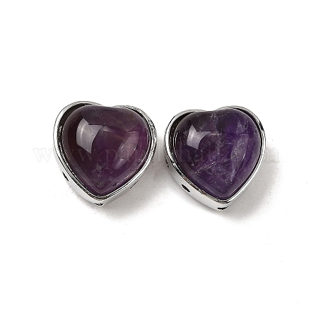 Многорядные звенья из латуни с натуральным аметистом в форме сердца G-B149-13P-01-1