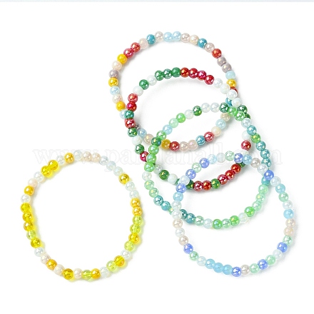 Bracelet extensible en perles rondes en verre pour enfants BJEW-JB09584-1