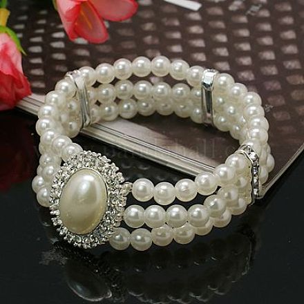 Gift for Valentines Day to Girlfriend Acrylic Pearl Wedding Bracelets BJEW-E041-4-1