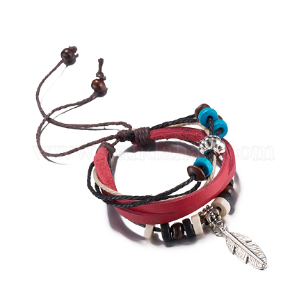 Bracelets réglables en cuir unisexe à brins multiples BJEW-BB15566-B-1