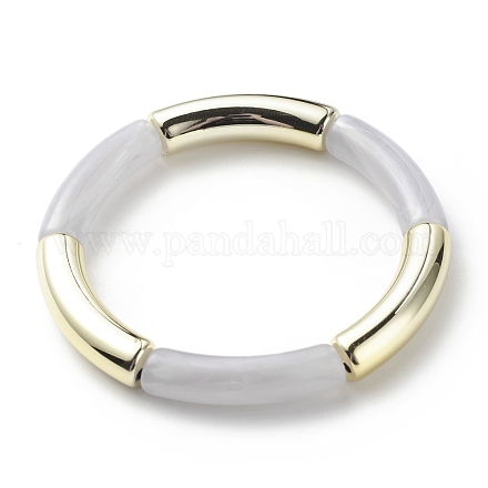 Bracciale elasticizzato con perline in tubo curvo acrilico per donna BJEW-JB08439-06-1