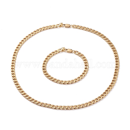 Placage sous vide pour hommes 304 chaînes cubaines en acier inoxydable bracelets et colliers ensembles de bijoux SJEW-JS01157-1