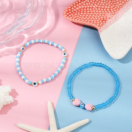 2шт. стеклянные бусины эластичные браслеты для женщин BJEW-JB11693-1