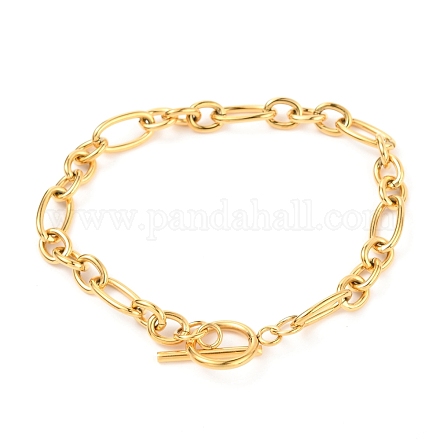Placage sous vide unisexe 304 bracelets de chaîne figaro en acier inoxydable BJEW-H541-06A-G-1