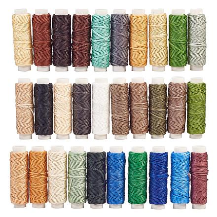 NBEADS 1 Set 30 Rolls 16.4 Yards/Roll Flat Polyester Leather Sewing Waxed Cord Threads OCOR-NB0001-14-1