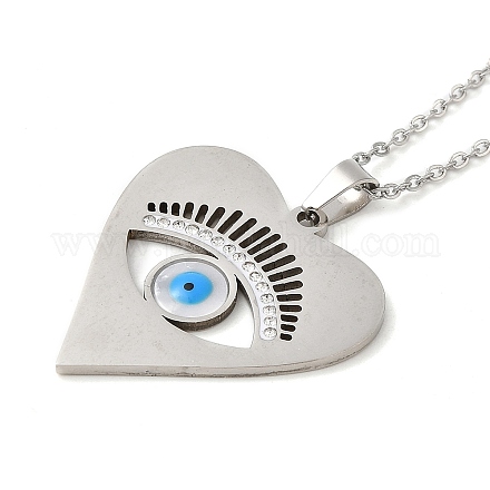 Coeur avec mauvais œil 304 colliers pendentif en émail en acier inoxydable NJEW-E104-05P-1