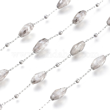 Chaînes de 3.28 pied en perles de verre à motif chevron facetté X-CHS-K009-05P-B-1