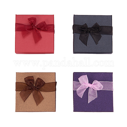 BENECREAT 12 Pack Cardboard Jewelry Bangle Gift Boxes With Bows in 4 Colors for Bangle and Bracelet - 89x89x25mm OBOX-BC0001-01-1