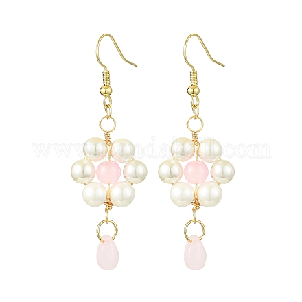 Серьга с жемчугом и стеклянной подвеской EJEW-JE05931-01-1