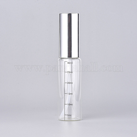 ガラス目盛り付きスプレーボトル  細かいミストスプレーとダストキャップ付き  詰め替え式ボトル  銀  11.6x2.7cm  容量：30ミリリットル MRMJ-WH0059-89A-1