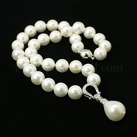 Shell Pearl Necklaces NJEW-G048-5A-1